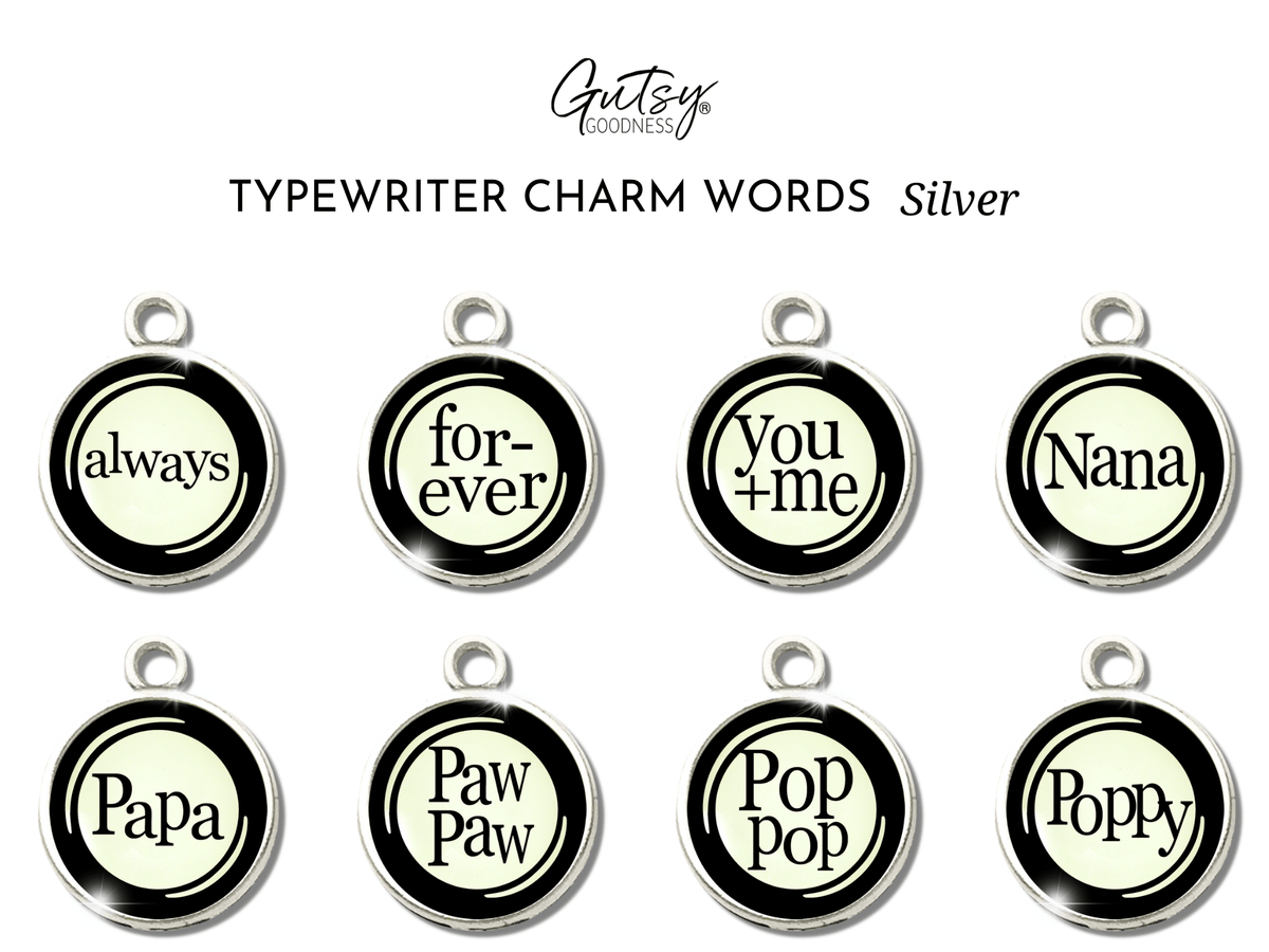 Typewriter Words Glass Vintage Style Personalization Charms  Charm - Gutsy Goodness Handmade Jewelry