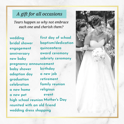 Sentimental Handkerchief Happy Tears Embroidery Gift Packaging Wedding Special Occasion Keepsake Something Blue Words  Linen - Gutsy Goodness Handmade Jewelry