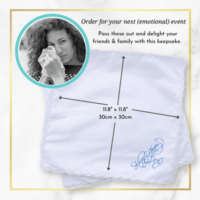Sentimental Handkerchief Happy Tears Embroidery Gift Packaging Wedding Special Occasion Keepsake Something Blue Words  Linen - Gutsy Goodness Handmade Jewelry