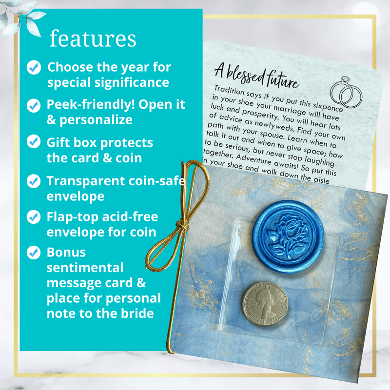 Sixpence Coin For Bride's Wedding Shoe Something Old New Borrowed Blue Tradition Keepsake Gift Box   - Gutsy Goodness Handmade Jewelry