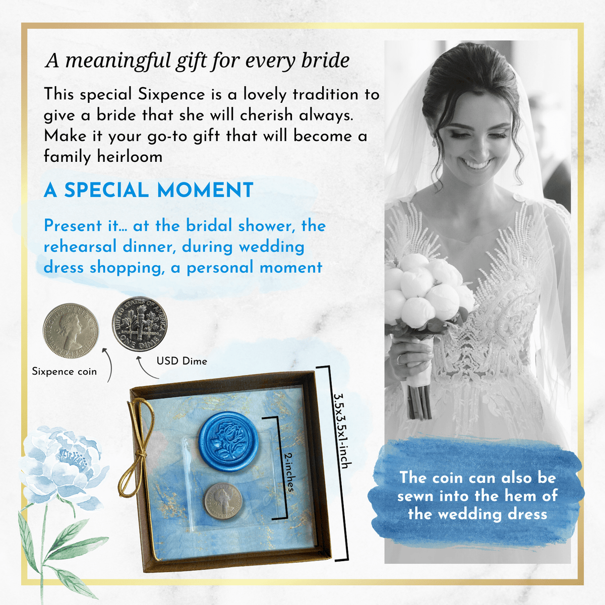Sixpence Coin For Bride's Wedding Shoe Something Old New Borrowed Blue Tradition Keepsake Gift Box   - Gutsy Goodness Handmade Jewelry