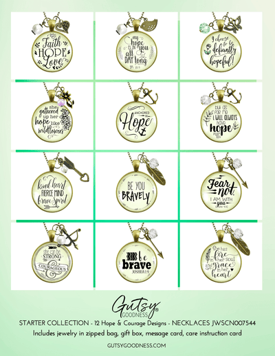 Starter Pack Brave Collection Handmade Necklaces Assortment Kit Hope Courage Faith Base 12 Individual Gift Boxes - Gutsy Goodness