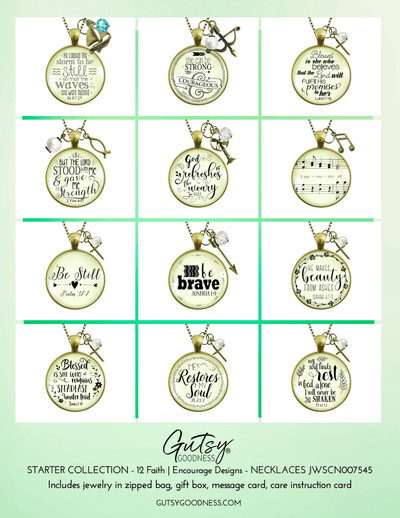 Starter Pack Faith Collection Handmade Necklaces Assortment Kit Encouragement Scripture Theme 12 Individual Gift Boxes - Gutsy Goodness