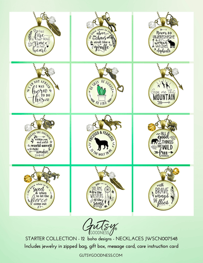 Starter Pack Boho Collection Handmade Necklaces Assortment Kit Western County Gypsy 12 Individual Gift Boxes - Gutsy Goodness