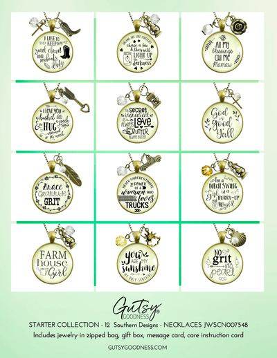 Starter Pack Southern Sayings Collection Handmade Necklaces Assortment Kit Southern Charm12 Individual Gift Boxes - Gutsy Goodness