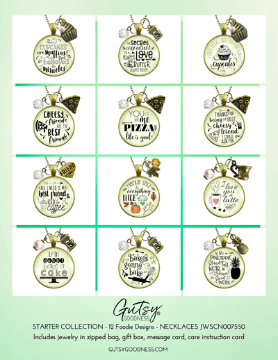 Starter Pack Foodie Collection Handmade Necklaces Assortment Kit Pizza Cupcake Food 12 Individual Gift Boxes - Gutsy Goodness