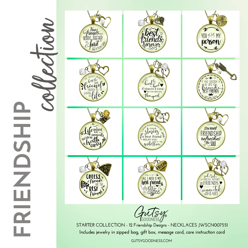Starter Pack Friendship Collection Handmade Necklaces Assortment Kit BFF Long Distance Gal Pals 12 Individual Gift Boxes - Gutsy Goodness