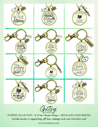 Starter Pack Reader Writer Collection Handmade Necklaces Assortment Kit Author Swag 12 Individual Gift Boxes - Gutsy Goodness