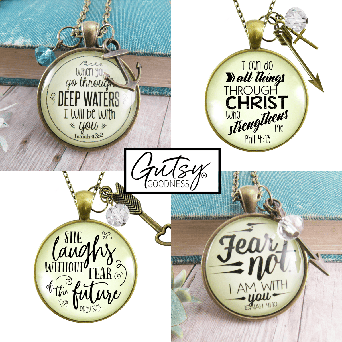 Starter Pack Faith Best Sellers Collection Handmade Necklaces Assortment Kit Bible Verse Spiritual - 12 Individual Gift Boxes - Gutsy Goodness