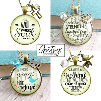 Starter Pack Faith Best Sellers Collection Handmade Necklaces Assortment Kit Bible Verse Spiritual - 12 Individual Gift Boxes - Gutsy Goodness