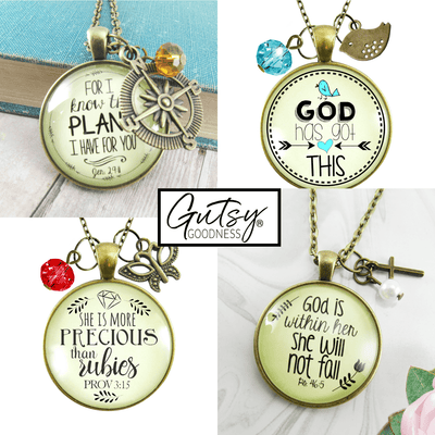 Starter Pack Faith Best Sellers Collection Handmade Necklaces Assortment Kit Bible Verse Spiritual - 12 Individual Gift Boxes - Gutsy Goodness