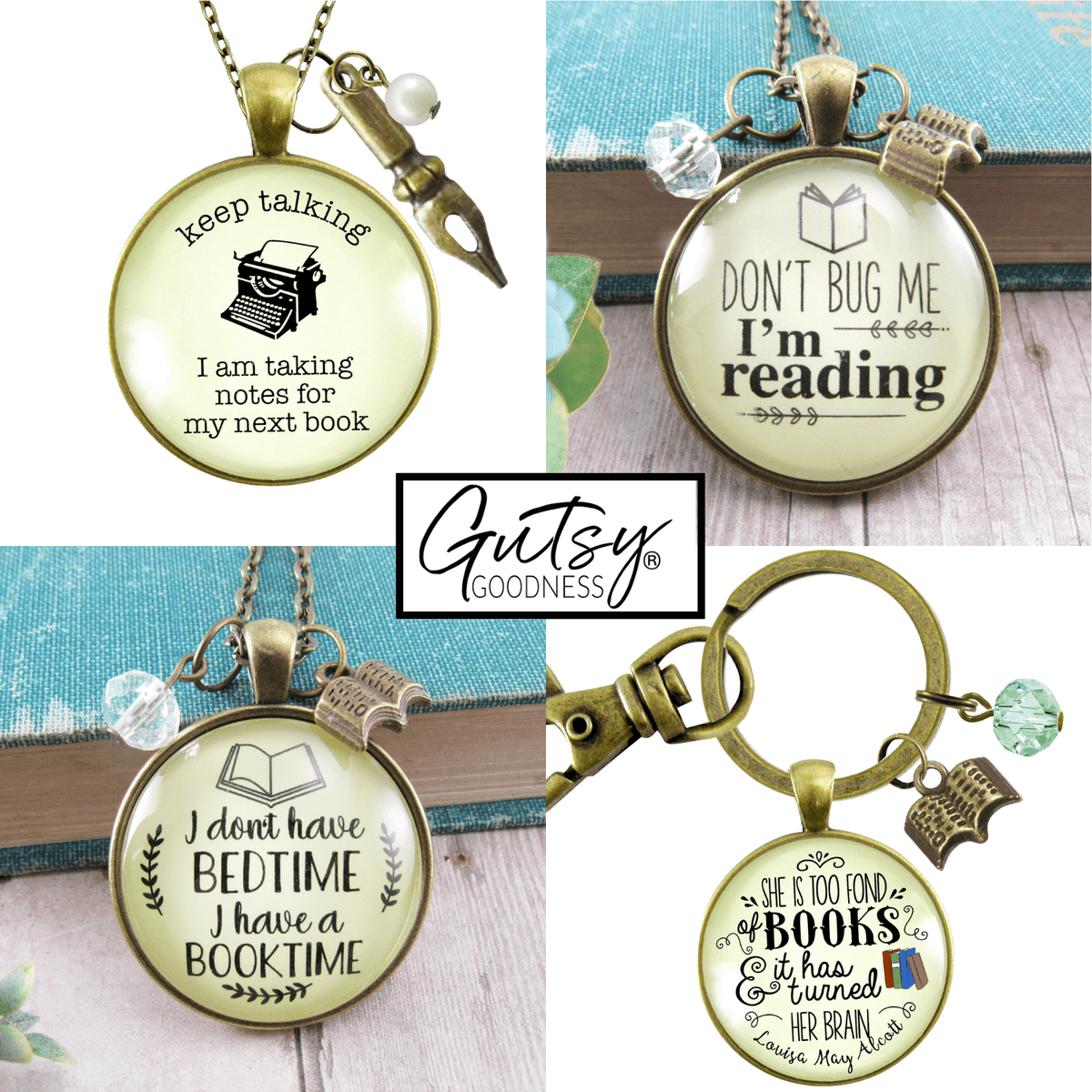 Starter Pack Reader Writer Collection Handmade Necklaces Assortment Kit Author Swag 12 Individual Gift Boxes - Gutsy Goodness