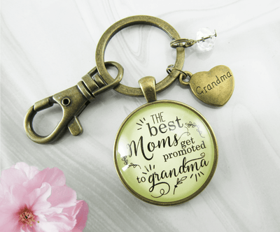 New Grandma Keychain Best Moms Get Promoted Grandmother Jewelry Gift Heart Charm - Gutsy Goodness Handmade Jewelry