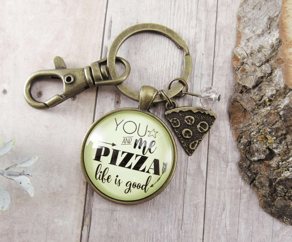Pizza Keychain You Me Pizza Life Is Good Unisex Friendship Food Theme Fun BFF Jewelry Slice - Gutsy Goodness Handmade Jewelry