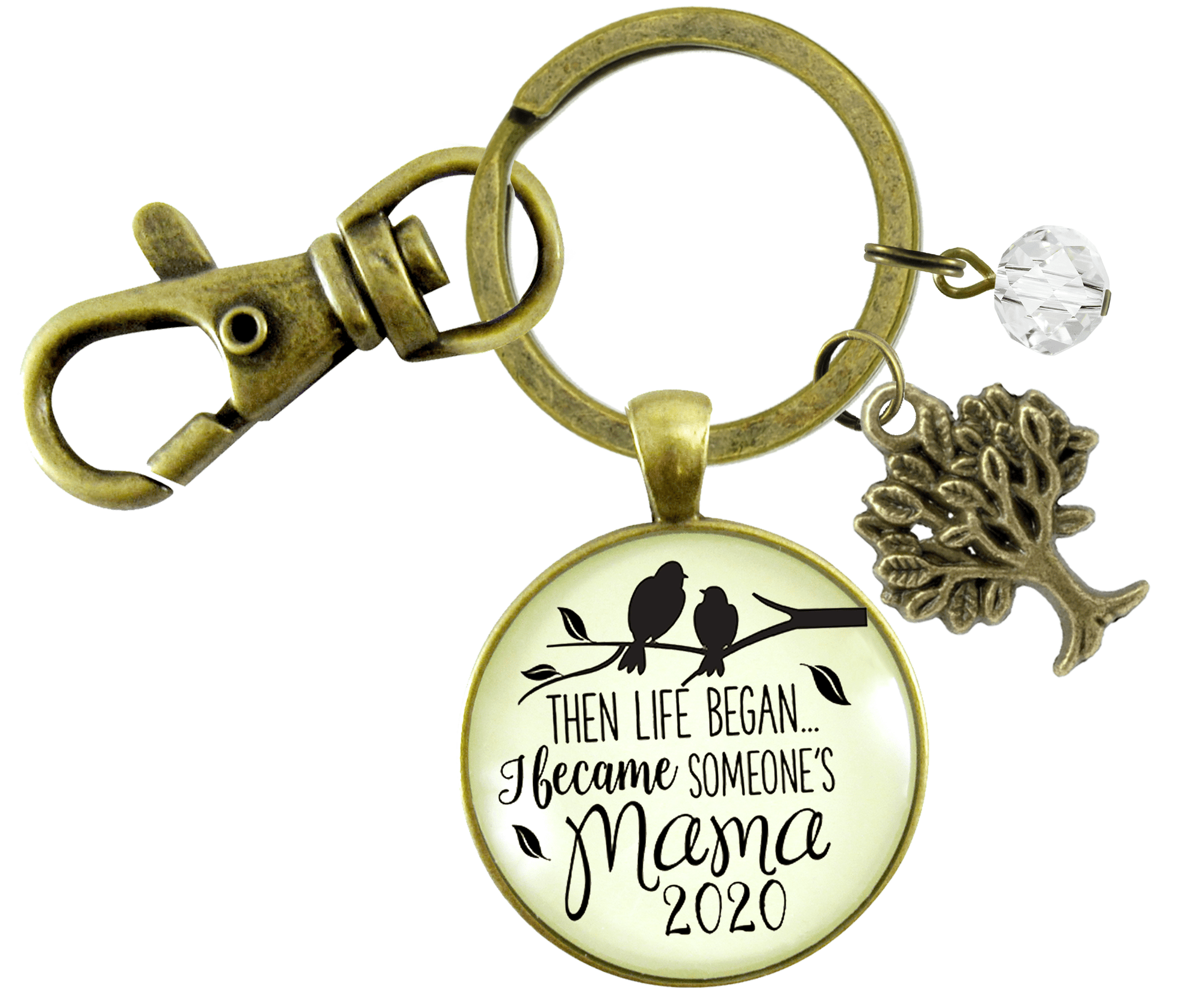 New Mom Keychain Then Life Began Mama 2020 Meaningful Mom Jewelry Gift - Gutsy Goodness Handmade Jewelry