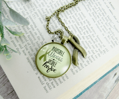 Gutsy Goodness Invisible Illness Necklace Awareness Ribbon Hope Jewelry Charm - Gutsy Goodness Handmade Jewelry