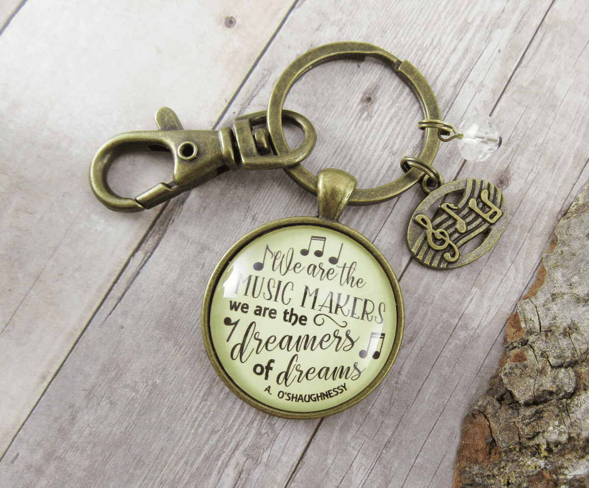 Musician Keychain We Are The Music Makers Musical Jewelry Retro Inspired Bronze Notes Charm - Gutsy Goodness Handmade Jewelry