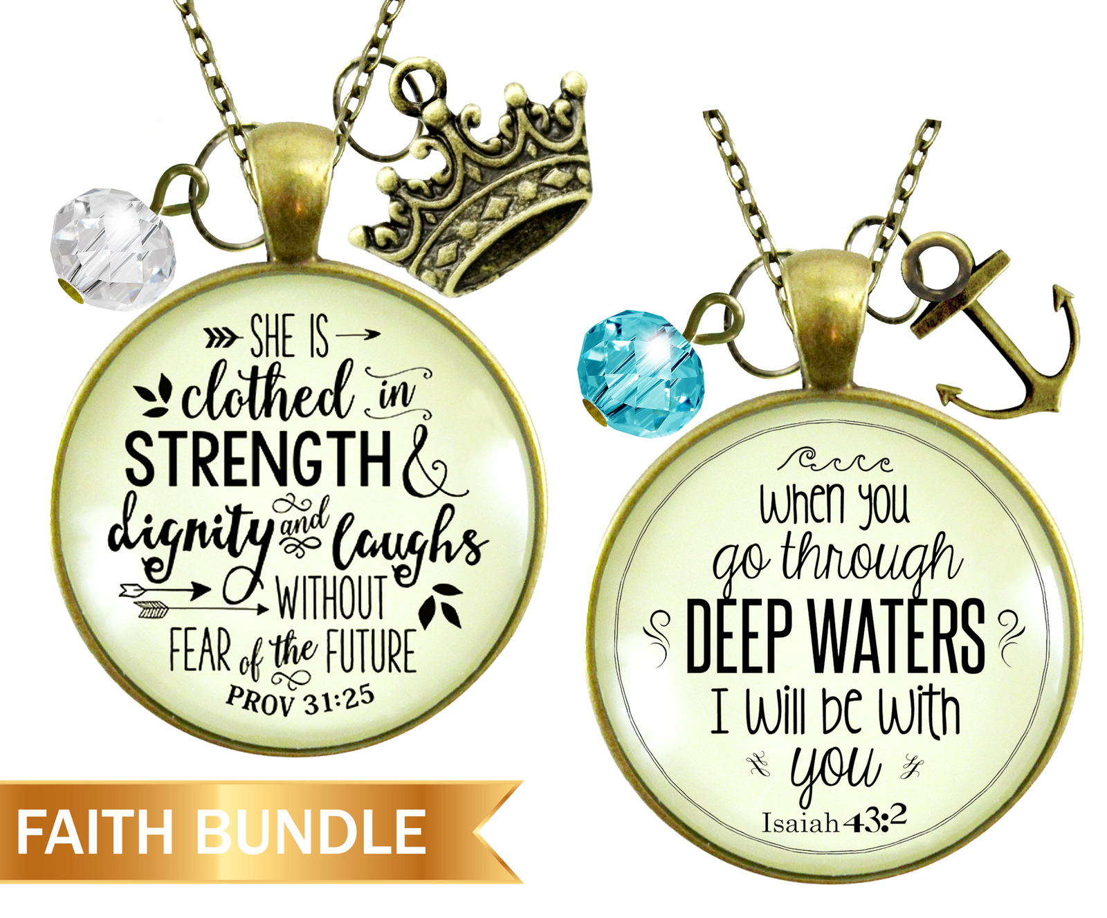 Gutsy Goodness Best Selling Bundle Faith Necklaces | She is Clothed Strength | Deep Waters 24" - Gutsy Goodness Handmade Jewelry