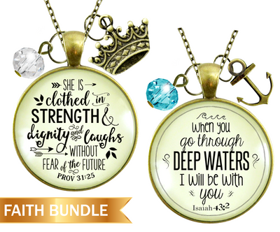 Gutsy Goodness Best Selling Bundle Faith Necklaces | She is Clothed Strength | Deep Waters 24" - Gutsy Goodness Handmade Jewelry