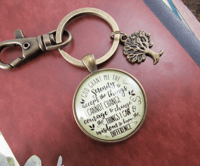 Serenity Prayer Keychain Grant Me Strength Jewelry Tree Of Life Charm Gift - Gutsy Goodness Handmade Jewelry