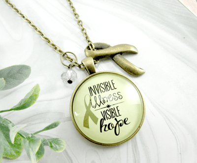 Gutsy Goodness Invisible Illness Necklace Awareness Ribbon Hope Jewelry Charm - Gutsy Goodness Handmade Jewelry