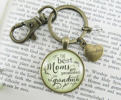 New Grandma Keychain Best Moms Get Promoted Grandmother Jewelry Gift Heart Charm - Gutsy Goodness Handmade Jewelry
