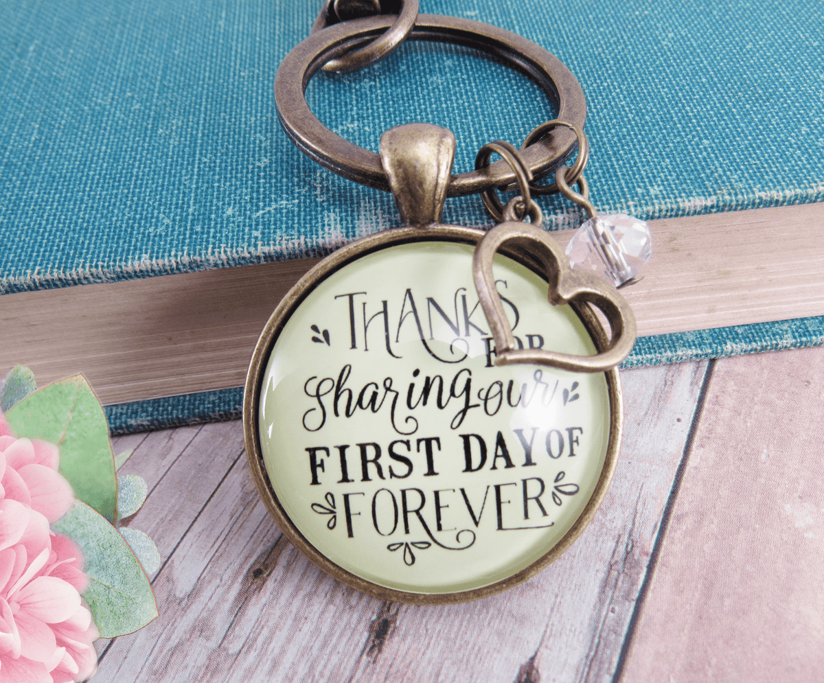 Wedding Officiant Gift Keychain Thanks For Sharing Our Day Rustic Heart Charm - Gutsy Goodness Handmade Jewelry