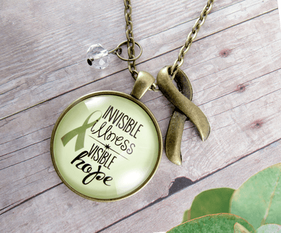 Gutsy Goodness Invisible Illness Necklace Awareness Ribbon Hope Jewelry Charm - Gutsy Goodness Handmade Jewelry