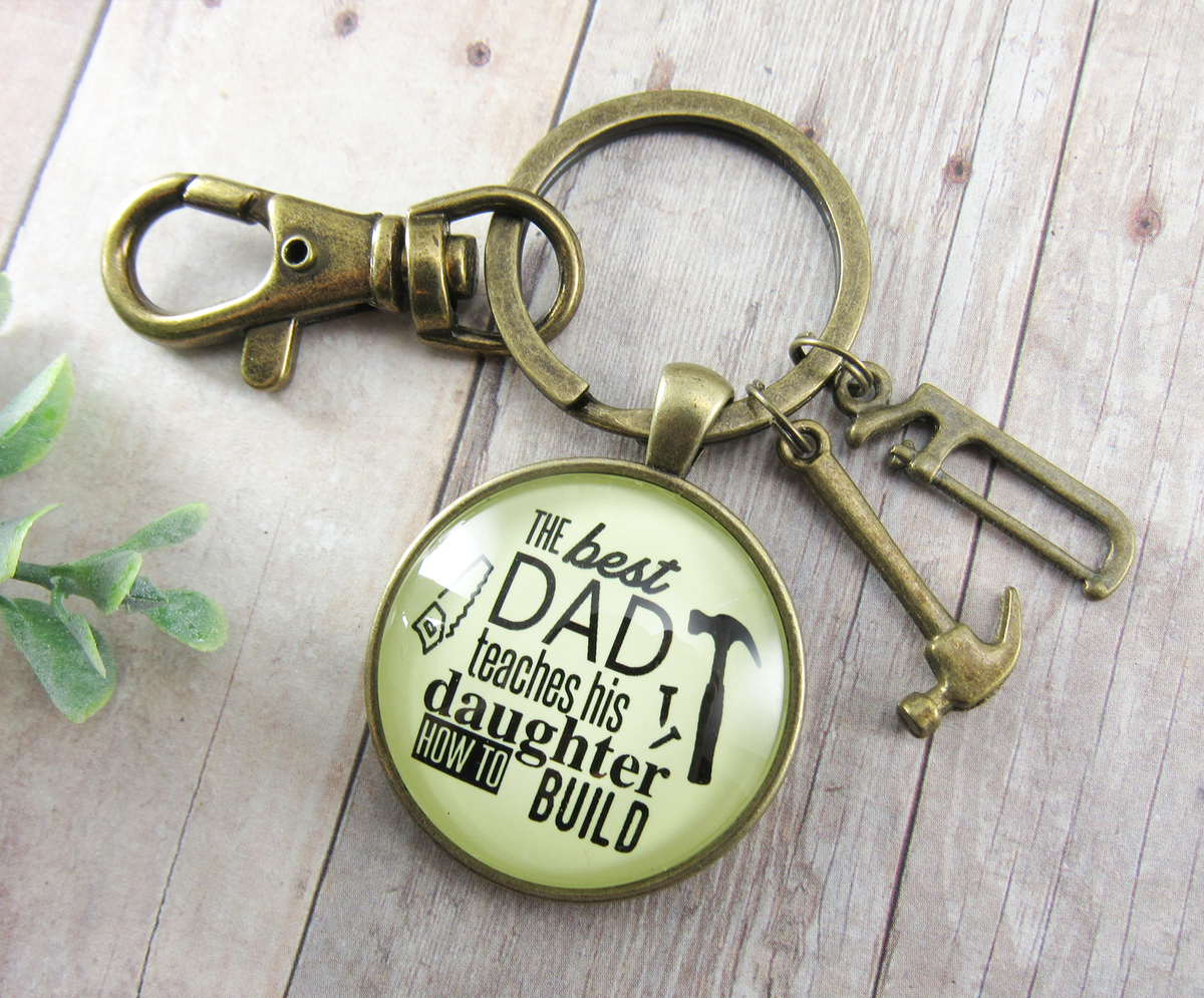 Best Dad Teaches Daughter To Build Keychain From Daughter Hammer Saw Tool Charm - Gutsy Goodness Handmade Jewelry