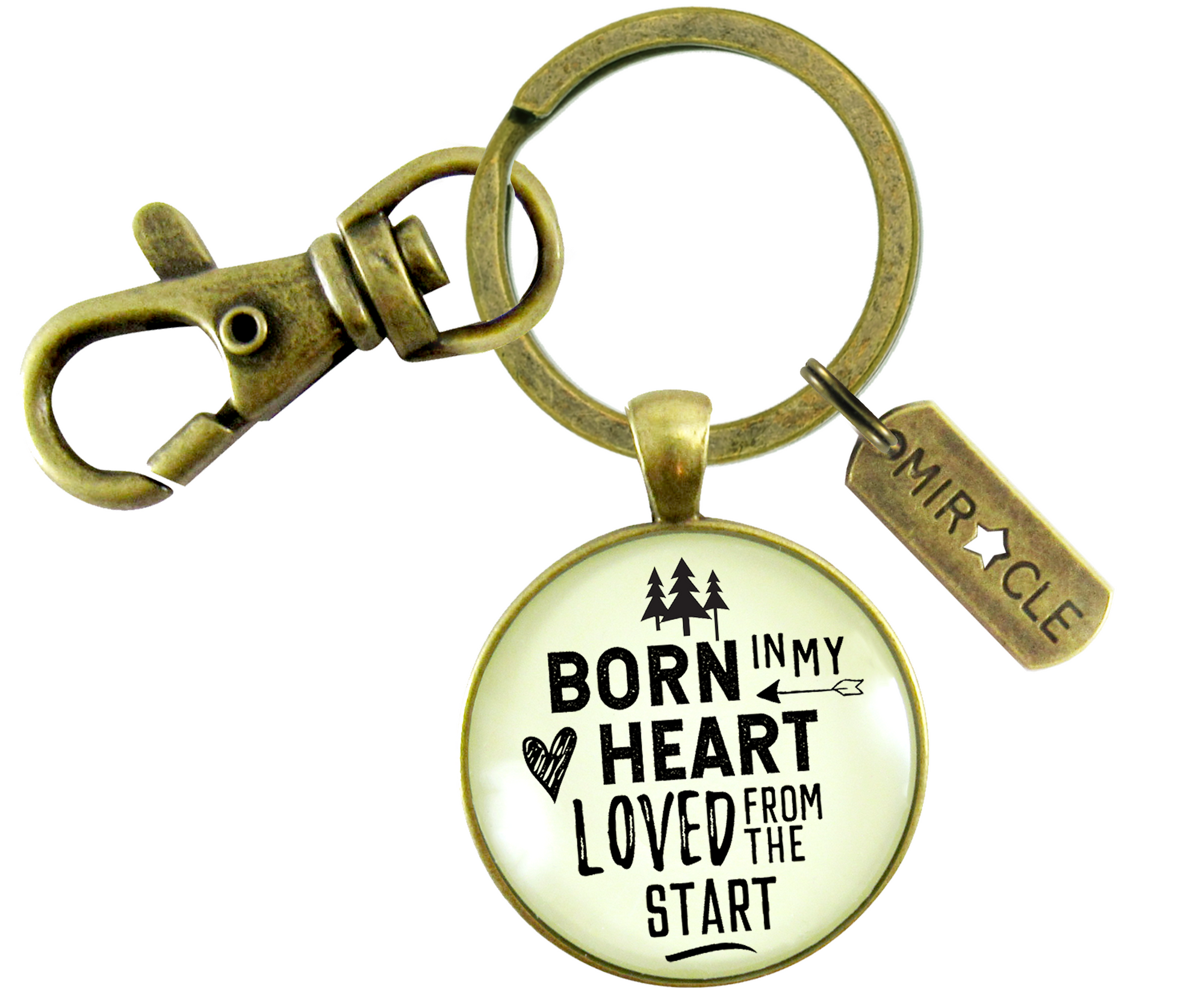 Bonus Dad Mom Adoption Keychain Born In My Heart Love Meaningful Step Parent Jewelry Miracle Charm - Gutsy Goodness Handmade Jewelry