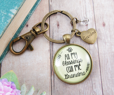 All My Blessings Call Me Grandma Keychain Grandma Heart - Gutsy Goodness Handmade Jewelry