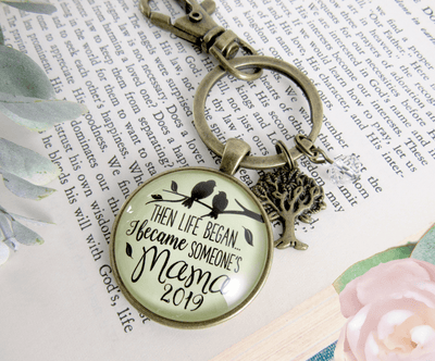 New Mom Keychain Then Life Began Mama 2019 Meaningful Mom Jewelry Gift - Gutsy Goodness Handmade Jewelry