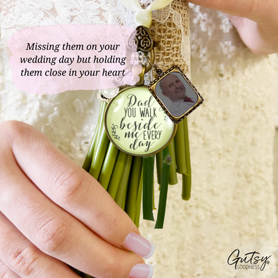 Bridal Bouquet Photo Charm Dad Beside Me Wedding Father Memorial Picture Frame Jewel  Necklace - Gutsy Goodness Handmade Jewelry