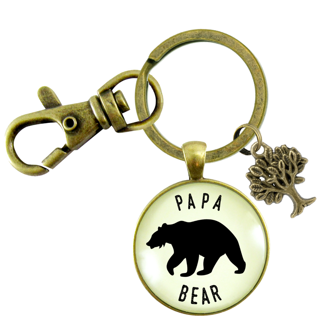 Papa Bear Keychain Fathers Rustic Key Ring Gift Expectant Dad Father Grandpa