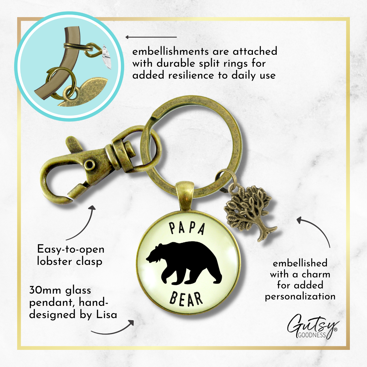 Papa Bear Keychain Fathers Rustic Key Ring Gift Expectant Dad Father Grandpa - Gutsy Goodness Handmade Jewelry;Papa Bear Keychain Fathers Rustic Key Ring Gift Expectant Dad Father Grandpa - Gutsy Goodness Handmade Jewelry Gifts