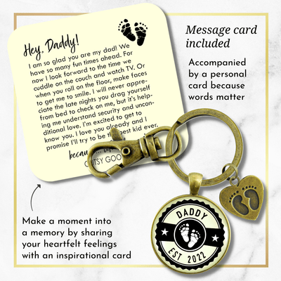 Daddy Established 2022 Keychain New Dad First Father's Day Keychain Baby Feet Charm - Gutsy Goodness