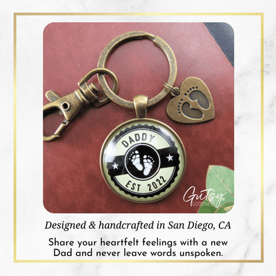 Daddy Established 2022 Keychain New Dad First Father's Day Keychain Baby Feet Charm - Gutsy Goodness