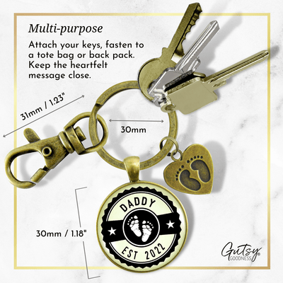 Daddy Established 2022 Keychain New Dad First Father's Day Keychain Baby Feet Charm - Gutsy Goodness