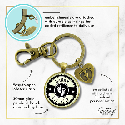 Daddy Established 2022 Keychain New Dad First Father's Day Keychain Baby Feet Charm - Gutsy Goodness