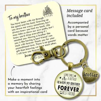 Brother Keychain Sometimes a Bother Always Brother Forever Men's Funny Gift From Sibling - Gutsy Goodness