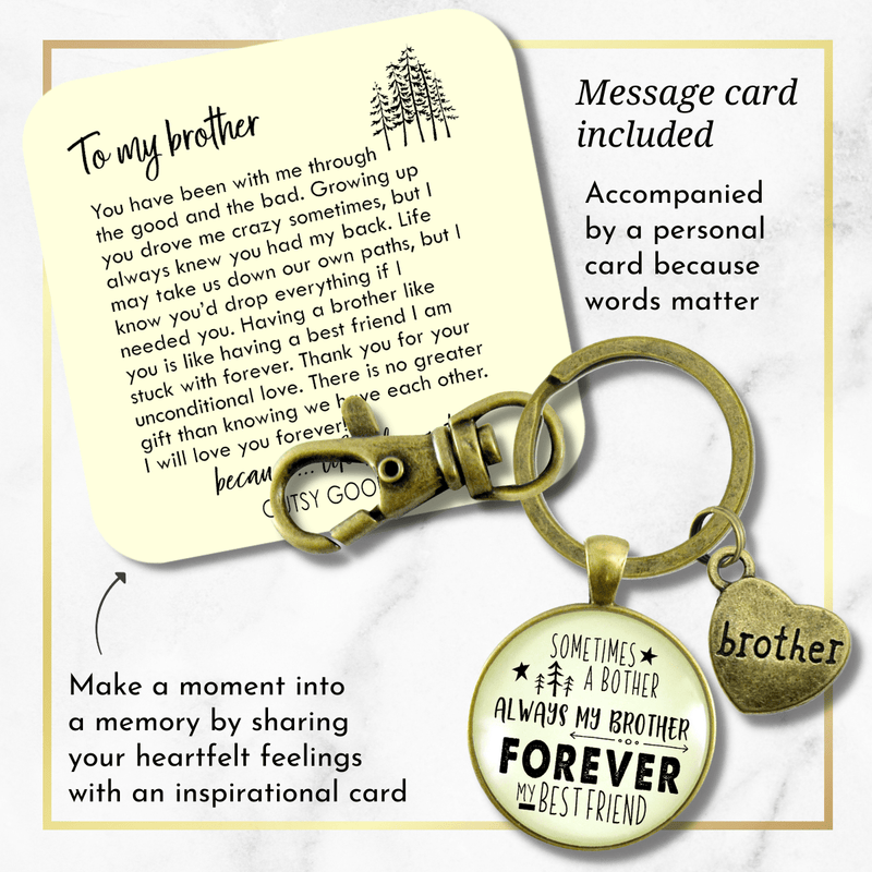 Brother Keychain Sometimes a Bother Always Brother Forever Men's Funny Gift From Sibling - Gutsy Goodness