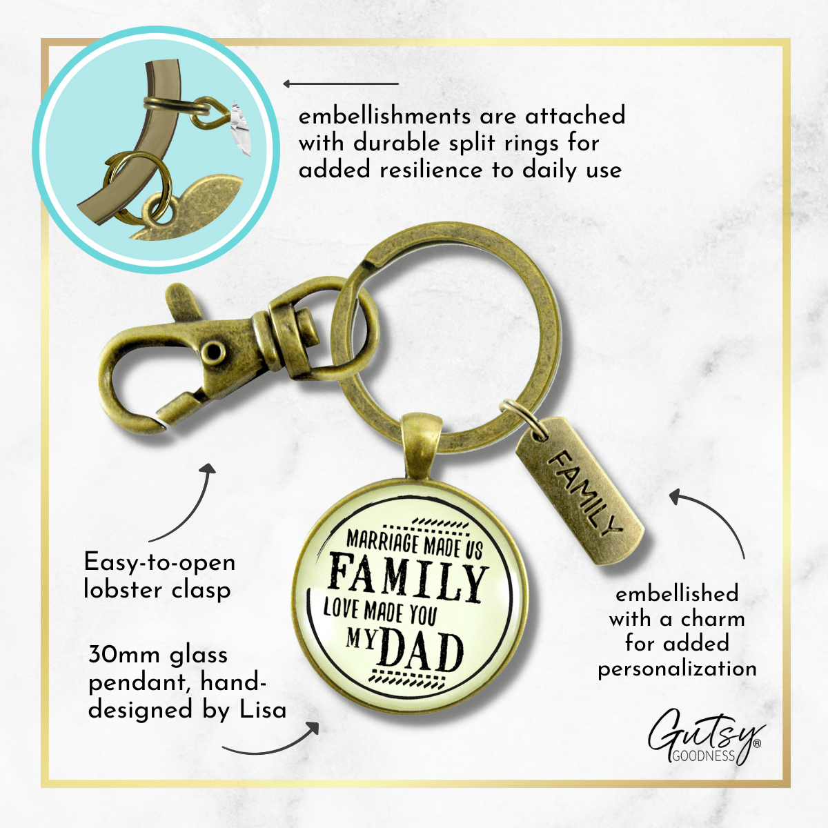 Bonus Dad Keychain Marriage Made Us Family Love Mens Key Ring Wedding Jewelry Gift For Him - Gutsy Goodness