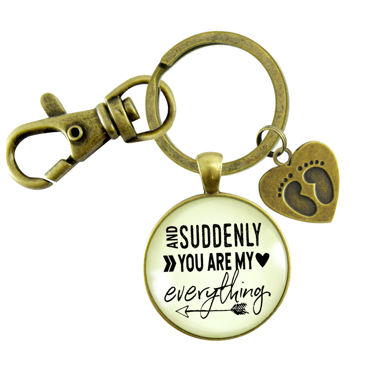 First Father's Day Keychain Suddenly You Are My Everything New Dad Gift Key Baby Feet Charm - Gutsy Goodness
