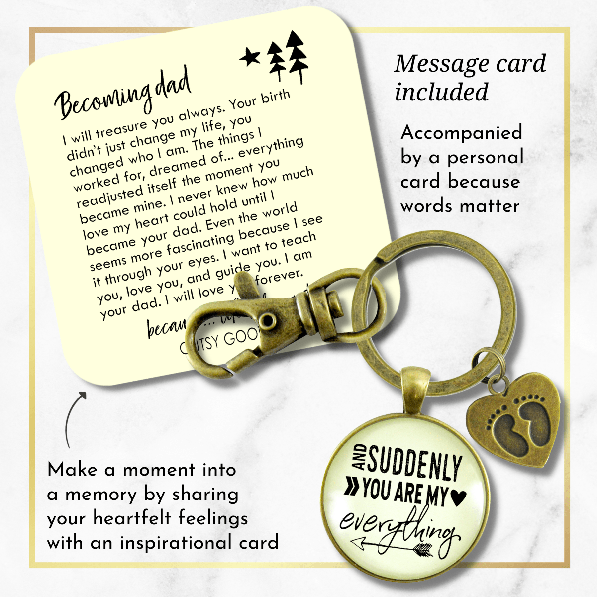 First Father's Day Keychain Suddenly You Are My Everything New Dad Gift Key Baby Feet Charm - Gutsy Goodness