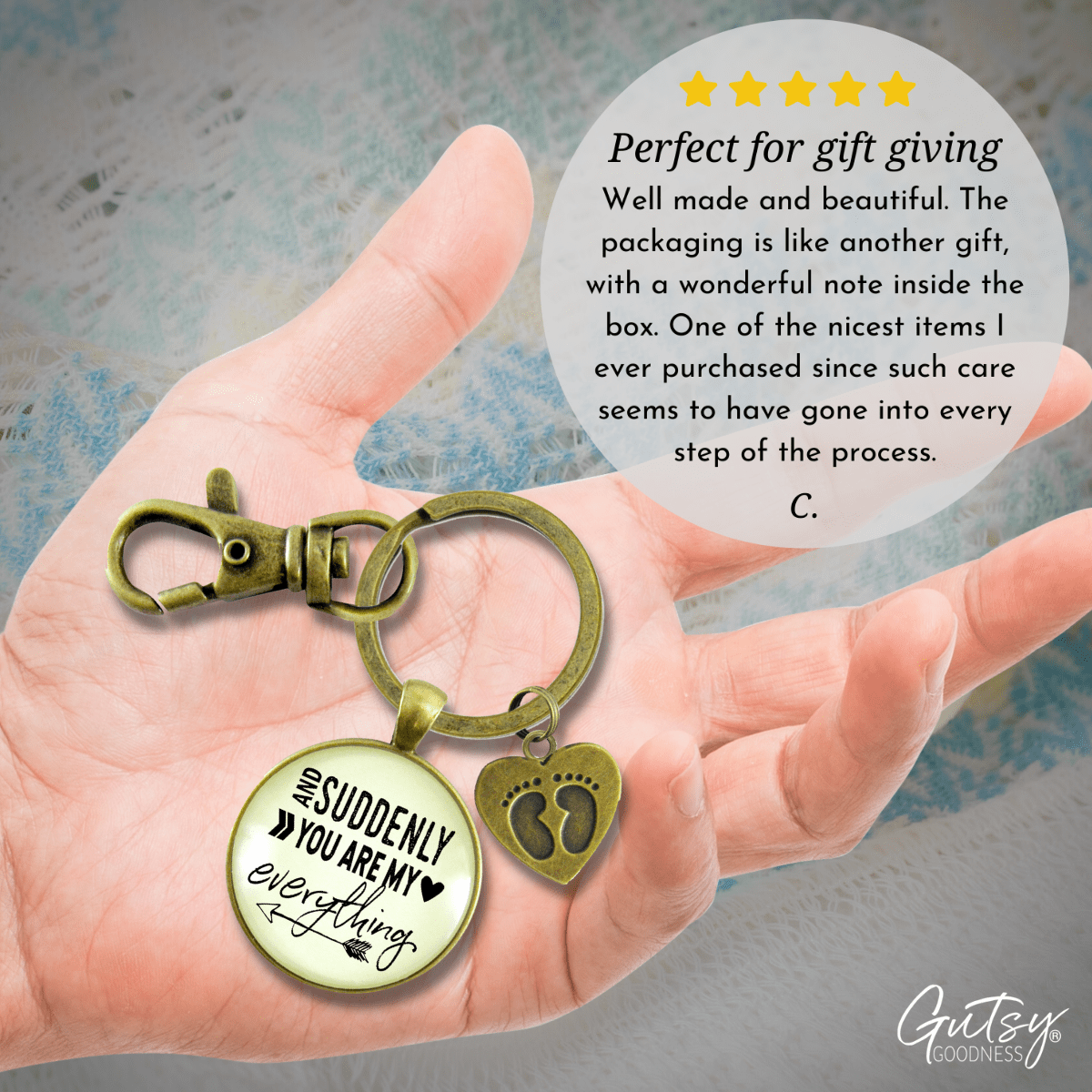 First Father's Day Keychain Suddenly You Are My Everything New Dad Gift Key Baby Feet Charm - Gutsy Goodness
