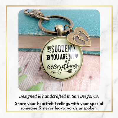 First Father's Day Keychain Suddenly You Are My Everything New Dad Gift Key Baby Feet Charm - Gutsy Goodness