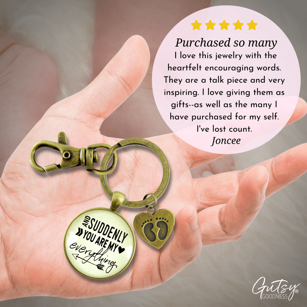 First Father's Day Keychain Suddenly You Are My Everything New Dad Gift Key Baby Feet Charm - Gutsy Goodness