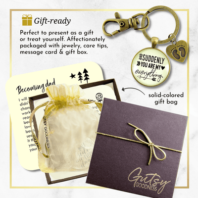 First Father's Day Keychain Suddenly You Are My Everything New Dad Gift Key Baby Feet Charm - Gutsy Goodness