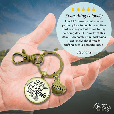 Brother Keychain Because of You Never Gone Without Love Meaningful Gift From Sister - Gutsy Goodness