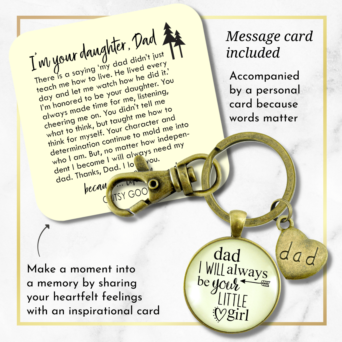 Father Daughter Keychain Dad I Will Always Be Your Little Girl Daddy Wedding Keepsake - Gutsy Goodness